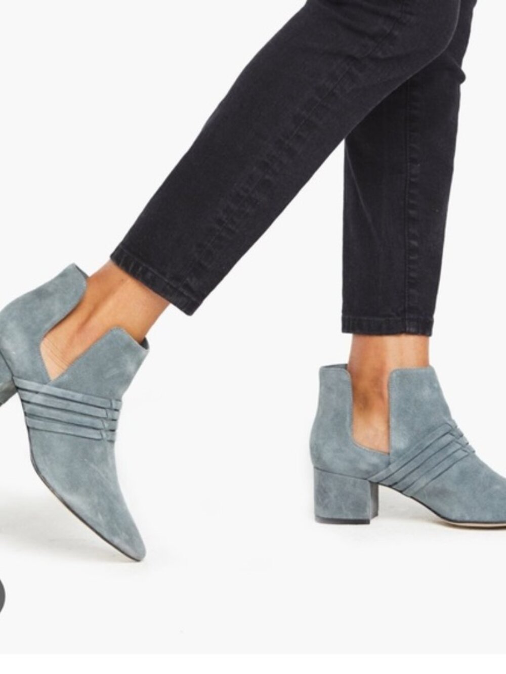 ABLE Suede Cutout Ankle Booties 7.5 | Black Pointed Toe | Block Heel | Boho Chic